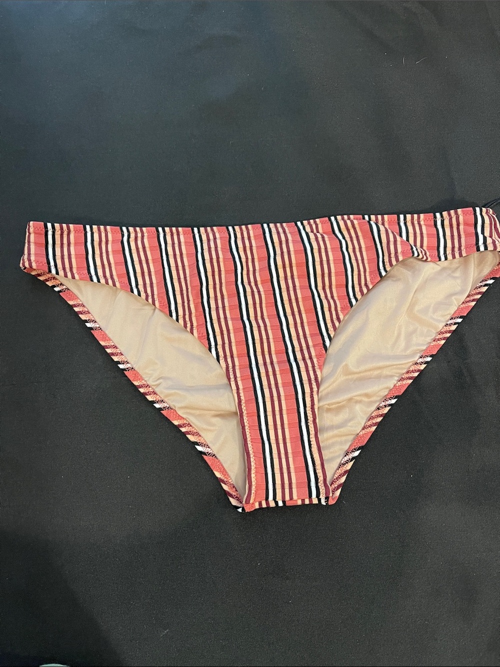 Shade & Shore Striped Bikini Bottoms in Rust, Black, Cream, and White